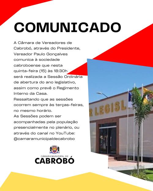 Câmara de Vereadores de Cabrobó realiza Sessão Ordinária de abertura do ano legislativo